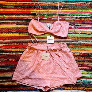 Superdown 2 piece set . Pink white Polk a dot shorts and bralette